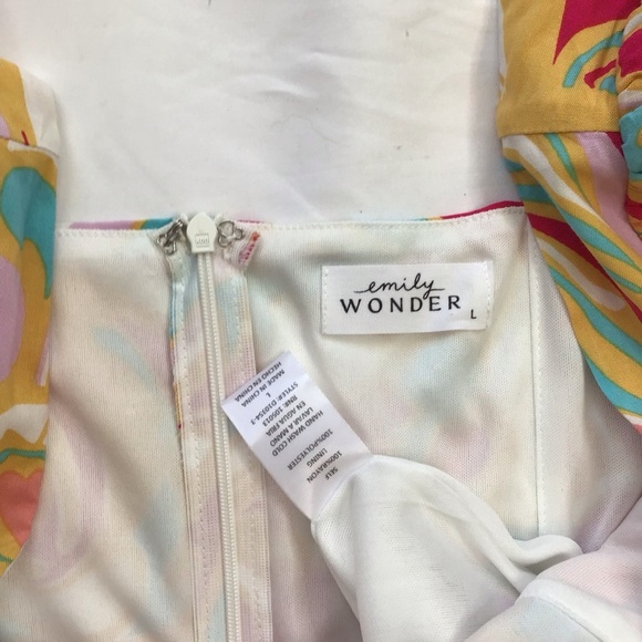 Emily Wonder Fun Elegant Puff sleeve Colorful Floral Women's Sheath Mini Dress L - Picture 9 of 9